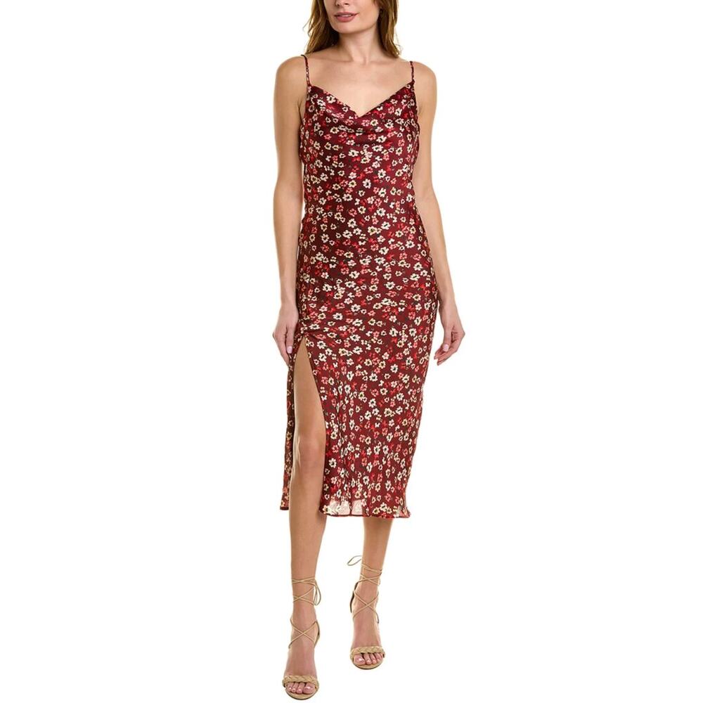 BCBGeneration Floral Cown Neck Satin Midi Dress
